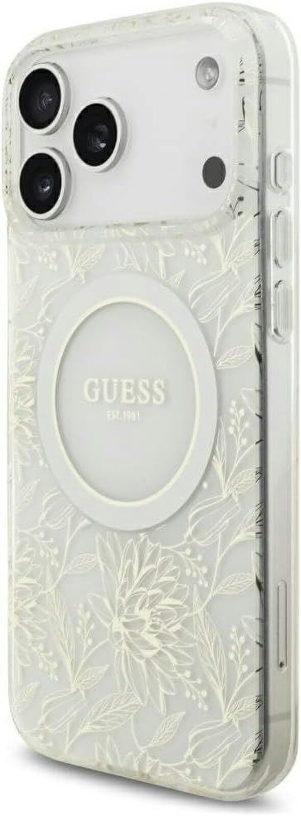 Guess IML Flowers Electro Pearl Strap MagSafe Case for iPhone 17/18 Pro Max 6.9" White - GUHMP18XHCPOFPH
