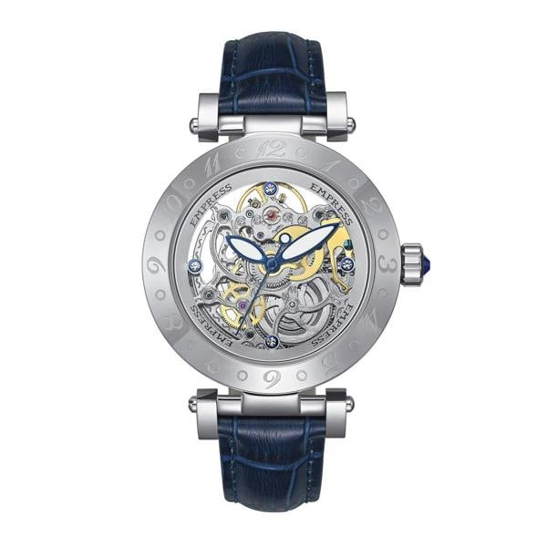 Empress Theodora Automatic Leather-Band Watch - Silver/Blue - EMPEM3702