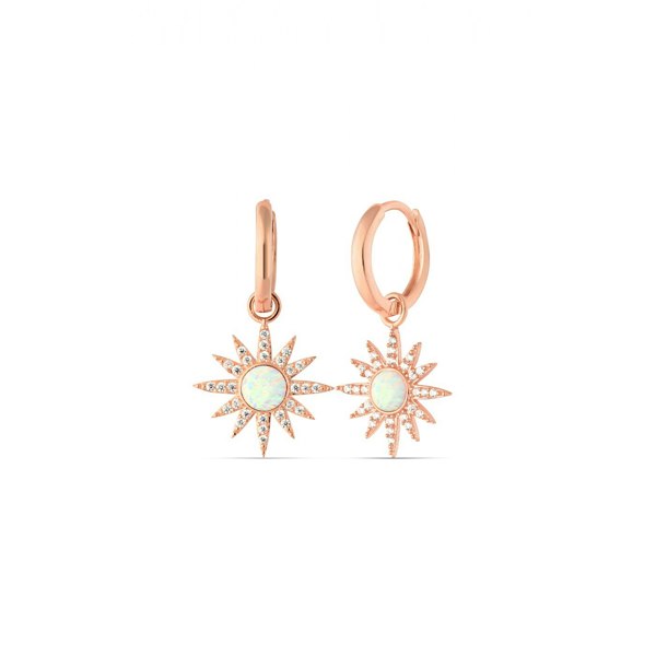 Spero London White Opal Sun Drop Hoop Earrings Sterling Silver