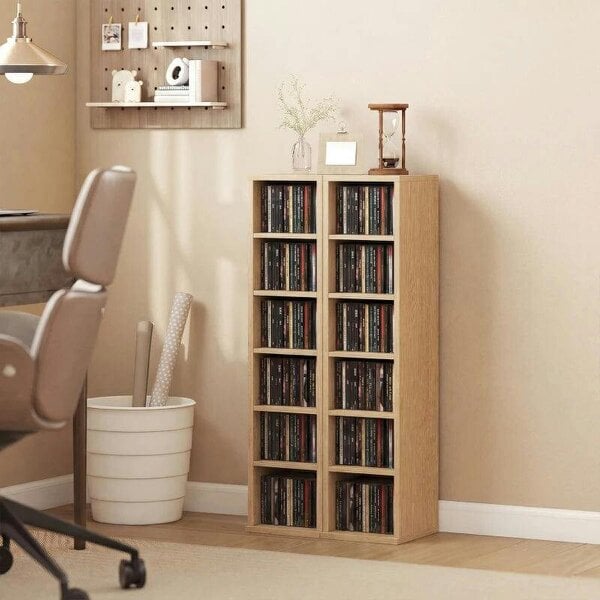 Bobobiy Set of 2 CD Media Display Shelf Unit Tower Rack with Adjustable Shelves, Natural - Natural wood finish