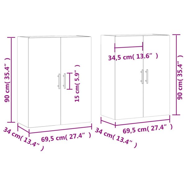 Berkfield Wall Mounted Cabinets 2 pcs Smoked Oak 69.5x34x90 cm