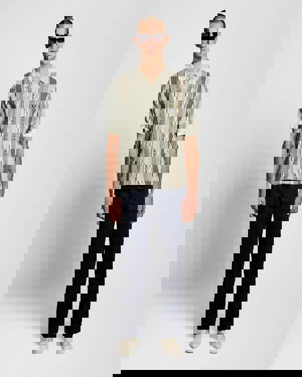 Lyle & Scott Brocade Jacquard Short Sleeve Mens Knitted Shirt - Y148 Ice Cream