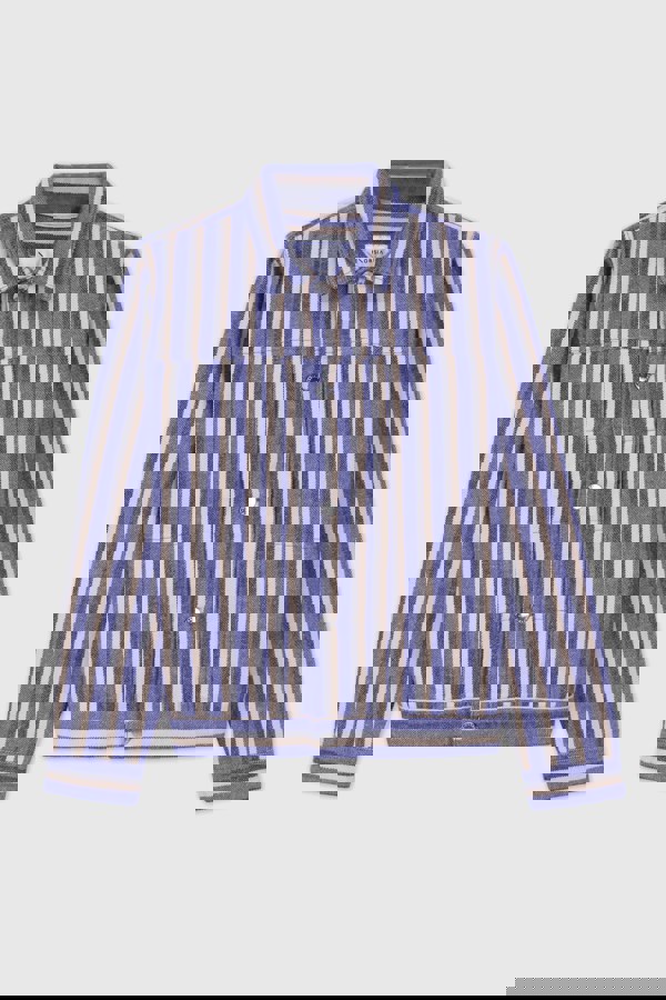 ENORSIA Womens White Stripe Pattern Cropped Jacket