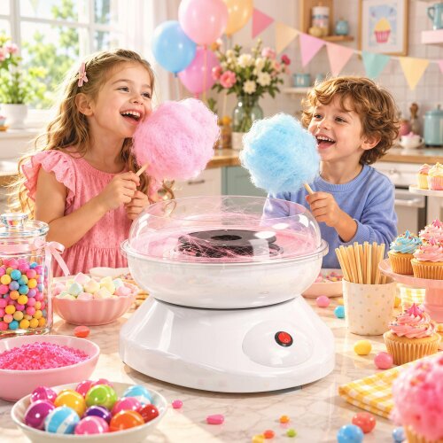 HOMCOM Quick Candy Floss Maker with 10 Bamboo Sticks, White