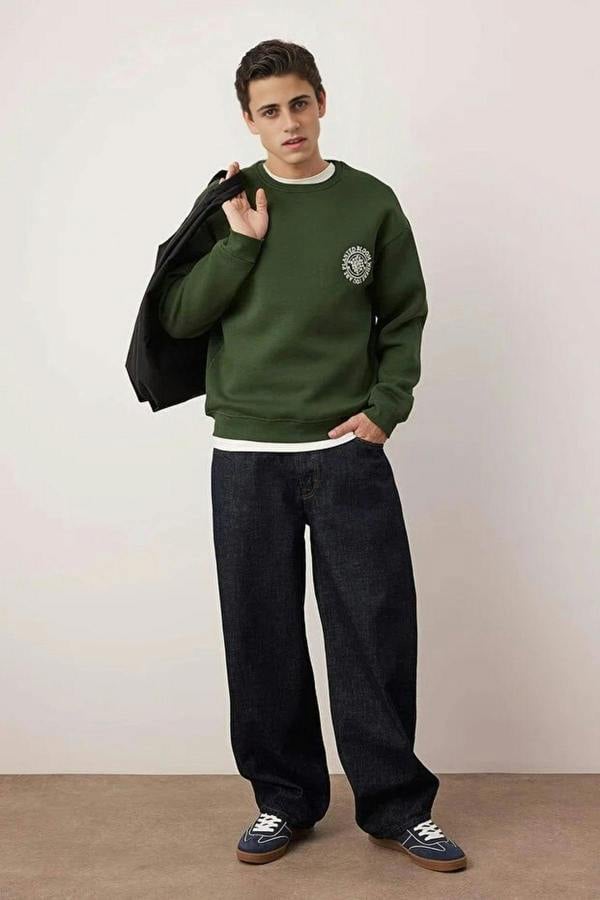WOVCOR Floral Embroidered Cotton Men's Sweatshirt with Fleece Lining