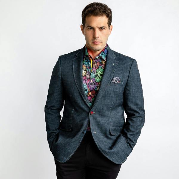 WASHED DENIM EFFECT SPORTS BLAZER - Premium Men's Patterned Shirt by Claudio Lugli | Bold Design, Tailored Fit, Best Printed Shirts