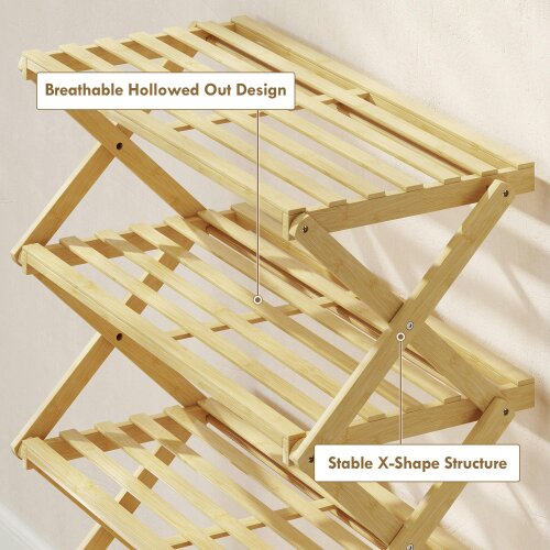 Wyld Haus Lafa Mazi Natural Bamboo  5 Tier Folding Shoe Rack