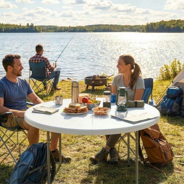 4ft Folding Picnic Table, Camping Table with Non-slip Foot Pads and Metal Frame, 100 kg Load, for Garden, White
