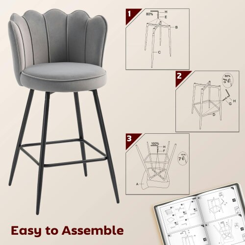 Wyld Haus Ramette Velvet Grey Lotus Style Bar Stools Set Of 2 With Sculpted Seat