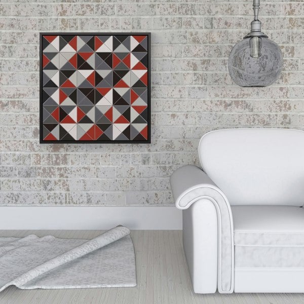 Warren Reed Grey Red Triangle Geometric Framed Canvas