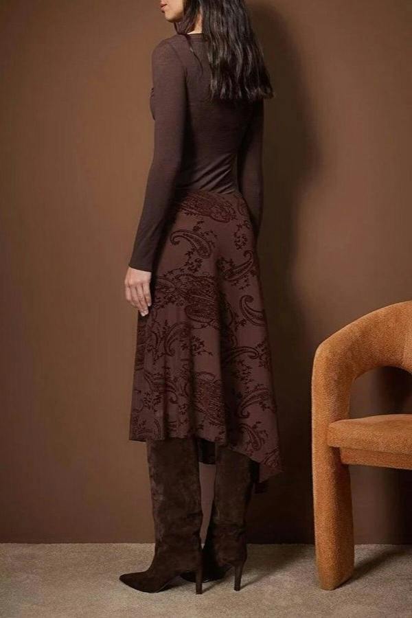 WOVCOR Asymmetrical Skater Stretch Tulle Knit Skirt with Flock Print