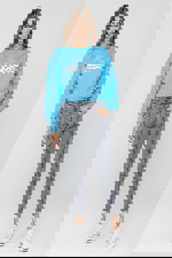 ENORSIA Raw Edge Chest Print Sweatshirt