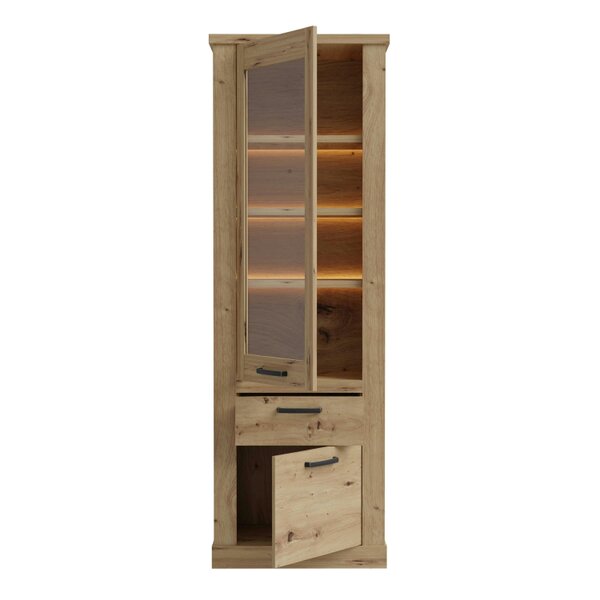 Wyld Haus Coppermere Artisan Oak Effect Tall Display Cabinet 2 Doors 1 Drawer