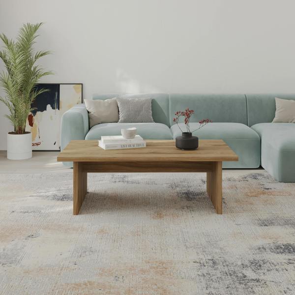 Decortie Modern Scandi Design 120cm Rectangular Coffee Table with Soft Corner Edges, Flat-Panel Legs, Living Room, Natural Oak