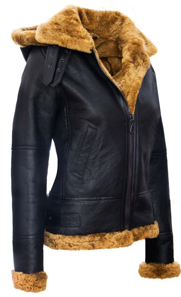 Infinity Leather Womens Hooded Sheepskin Flying Leather Jacket-Palermo