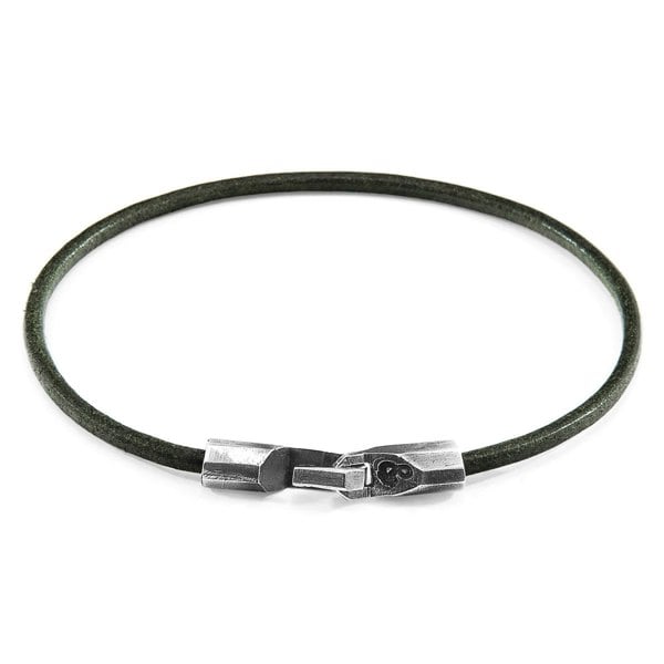 Anchor & Crew Racing Green Talbot Silver and Round Leather Bracelet