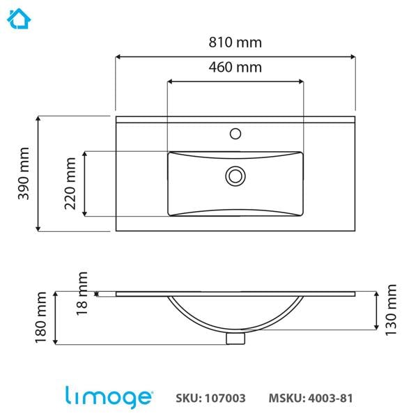 4003 ceramic 81cm thin edge inset basin with deep scoop