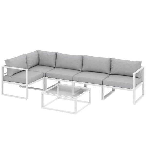 5 Seater Aluminium Garden Furniture Set, Garden Sofa Set with Thick Cushions for Patio and Balcony, Outdoor, Light Grey