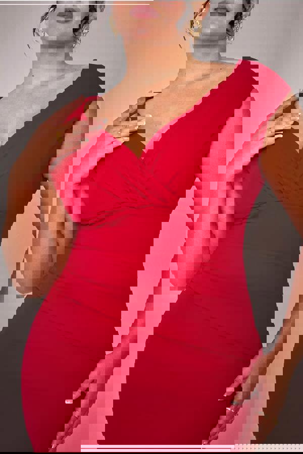 Bardot Pleated Maxi Dress - Red DR1092SCPLUS