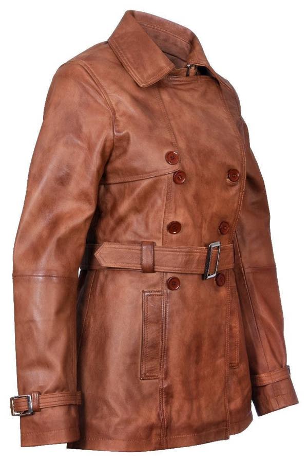 Womens Mid Length Leather Trench Coat -Oakham - Upperclass Fashions 