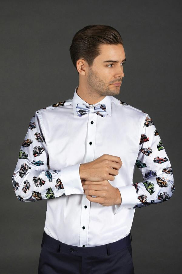 F1 CARS TUXEDO SHIRT - Premium Men's Patterned Shirt by Claudio Lugli | Bold Design, Tailored Fit, Best Printed Shirts