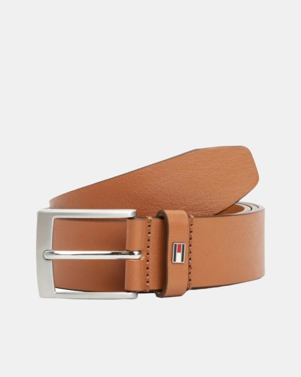 Tommy Hilfiger Adan Tonal Square Buckle Mens Leather Belt - Cognac