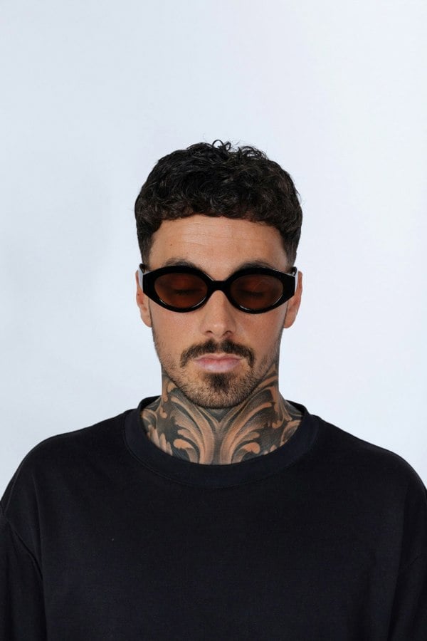 SVNX Retro Small Oval Sunglasses Black Brown