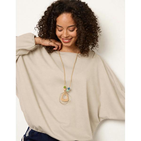 Blue Vanilla Elasticated Batwing Necklace Jersey Top