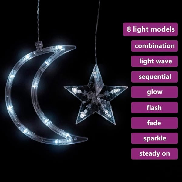 Berkfield Star and Moon Fairy Lights Remote Control 138 LED Cold White
