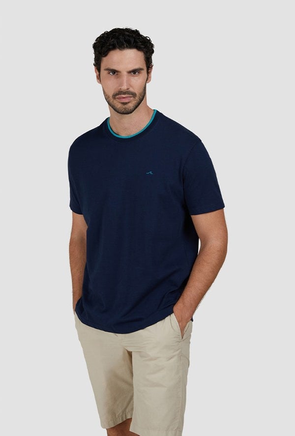 Paul & Shark Men's Cotton Jersey T-Shirt with Contrast Details - Navy