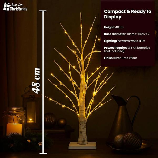 Just for Christmas Birch Tree Battery Operated Xmas Decoration Twig Tree Lamp with 70 Warm White LEDs
