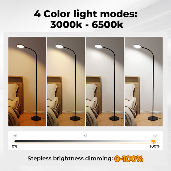 Emitto Floor Lamp Dimmable Standing Reading Light LED Colour Temperatures Black