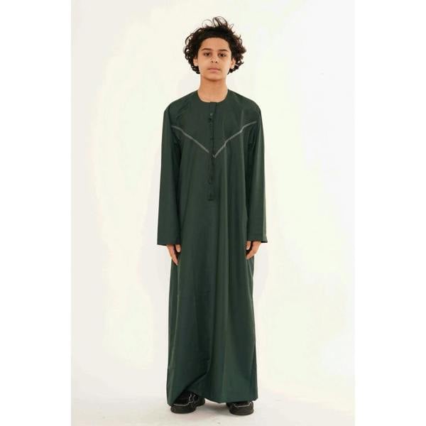 HM10 - Boy's Thobe Emirati Omani Zipped Jubba - Green - Thobez - 11