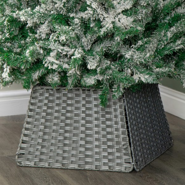 Samuel Alexander 47cm x 46cm Samuel Alexander Foldable Faux Rattan Christmas Tree Skirt in Grey