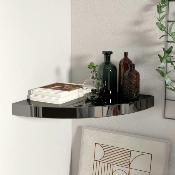 Berkfield Floating Corner Shelf High Gloss Black 35x35x3.8 cm MDF