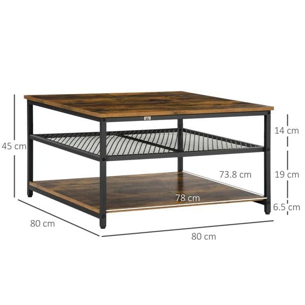 Wyld Haus Nafata Wooden Rustic Brown Square Coffee Table With 3 Tier Shelves