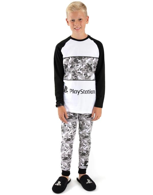 PlayStation Boys Grey Camo Logo Print Short Sleeve Long Leg Pyjama Set [dis]