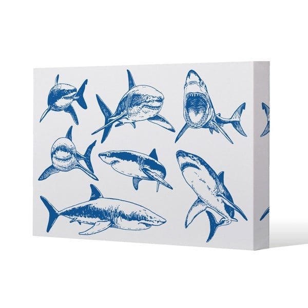 Benjamin Tate Design Graphical set of blue sharks isolated on white background (Canvas Print)