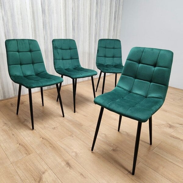 Kosy Koala Dining Table and 4 Chairs Round Glass Table 4 Green Velvet Chairs Dining Set