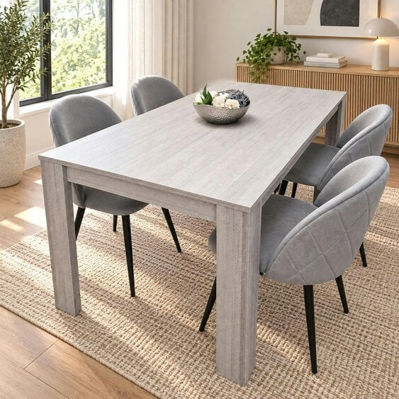 Kosy Koala Light Grey Arrow Pattern Dining Table Set with 4 Grey Velvet Chairs, 140x80x75cm