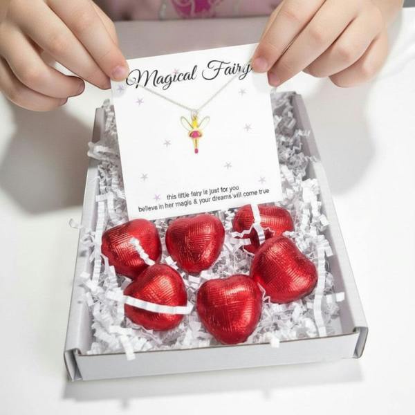 Aye Do Gifts Girls Fairy Necklace Gift Box, Magical Silver Necklace & Chocolates
