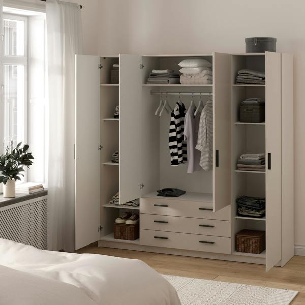 Furniture To Go Sprint Wardrobe with 4 Doors + 3 Drawers in Cashmere