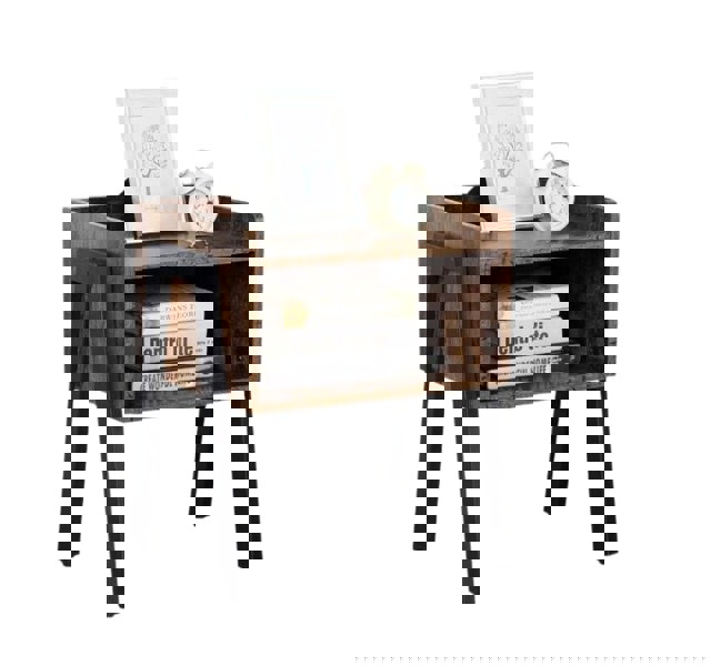 Modcraft Industrial Rustic Bedside Table Stackable 2 Tier Side Table with Storage Shelf Brown