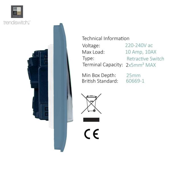 Trendi Switch 1 Gang Retractive Home Automation Switch in Sky Blue