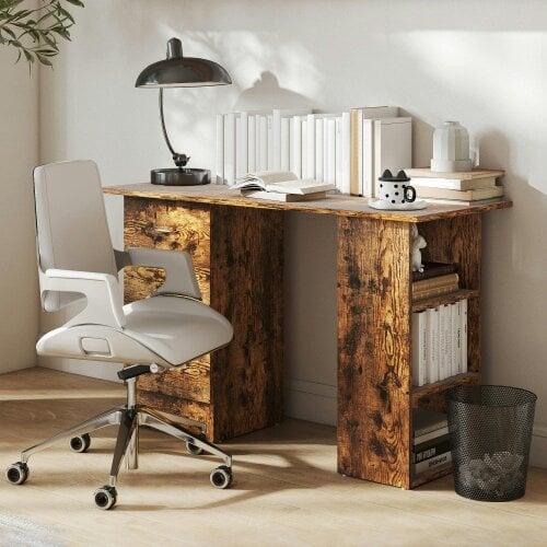 Wyld Haus Lomoto 120cm Rustic Brown Home Office Desk With 3 Shelves And 3 Drawers