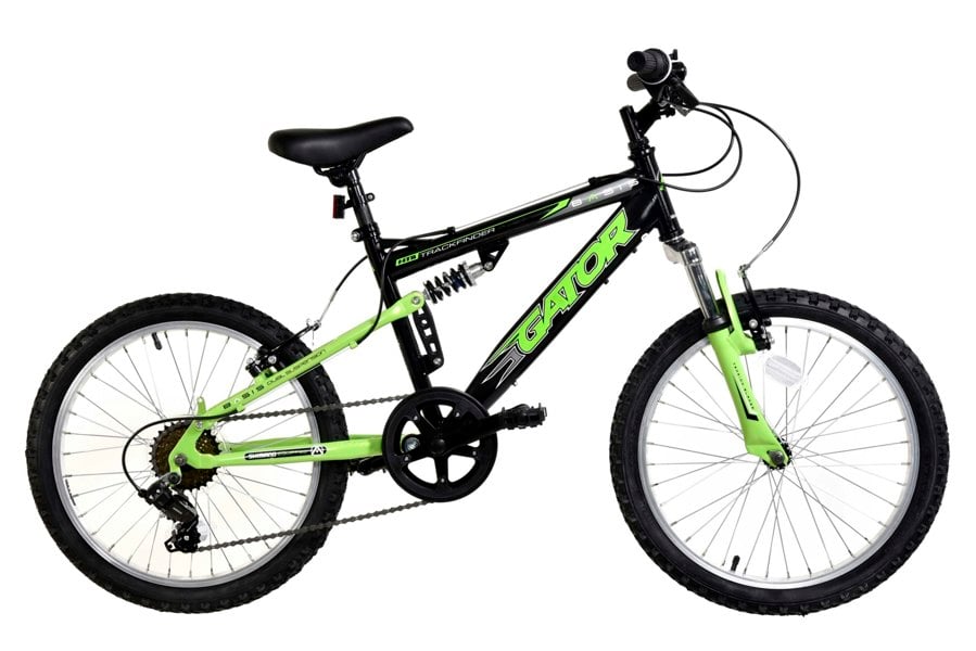 Basis Gator Junior Full Sus Mountain Bike, 20In Wheel - Gloss Black/Green