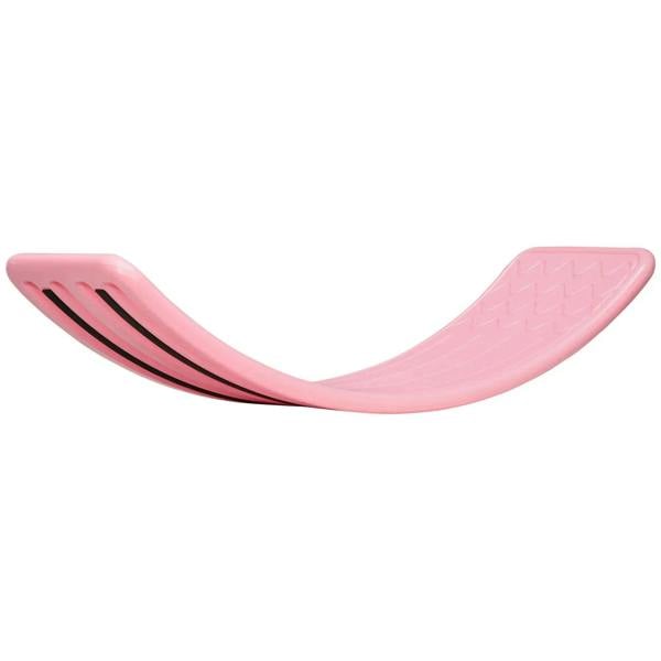 Pink curved balance board with textured grip pattern on both ends