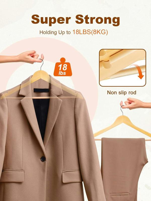Dyzi 20 Pack Wooden Clothes Hangers With Non Slip Bar