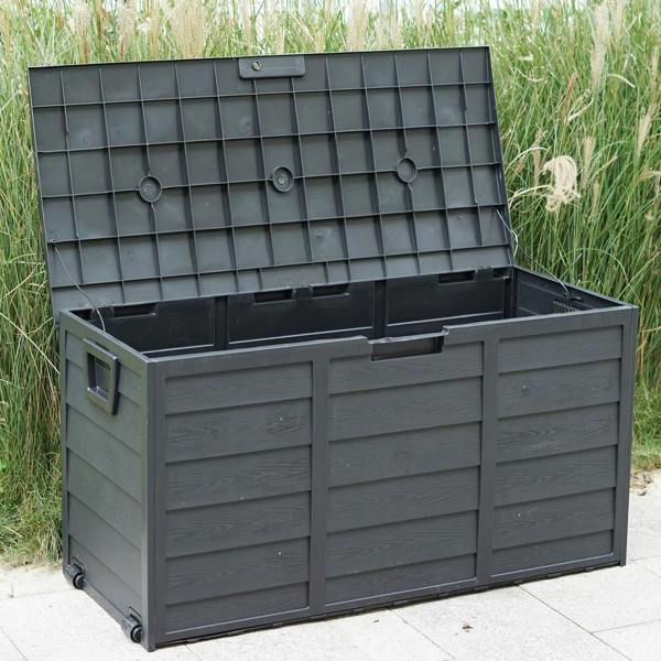 Gr8 Garden 300L Black Plastic Garden Storage Box with Lid for Cushions & Tools
