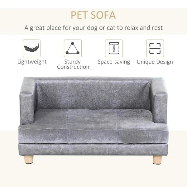 Grey pet sofa bed with padded backrest and thick, soft seat cushion
